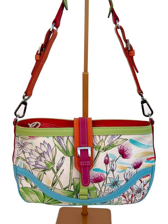 Longchamp Handbags - LONGCHAMP Y2K Floral Canvas Baguette Shoulder Bag Colorful Leather Trim